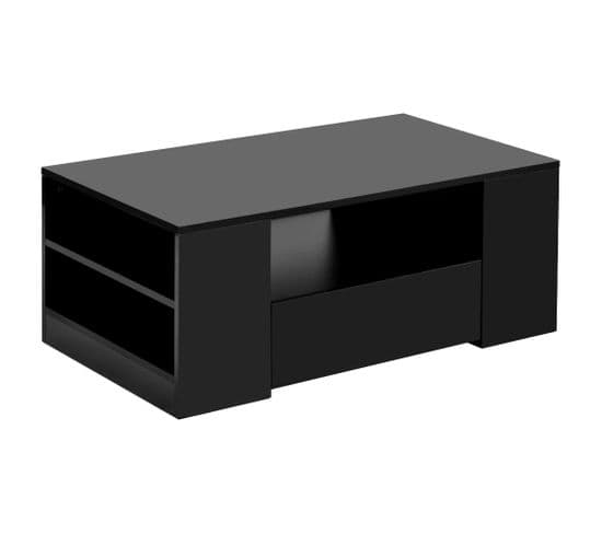 Table Basse à LED Laqué Noir Brillant 95 Cm