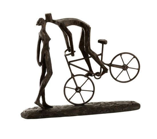 Statuette Déco "couple Sur Vélo" 36cm Marron