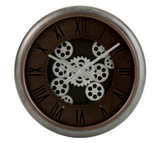 Horloge Murale Ronde "engrenage" 52cm Marron et Argent