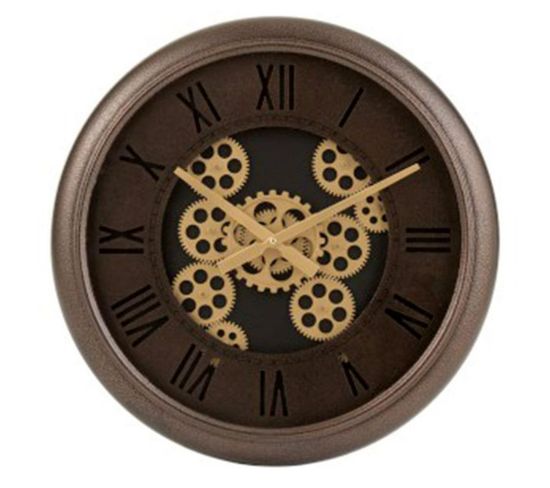 Horloge Murale Ronde "engrenage" 52cm Marron et Or