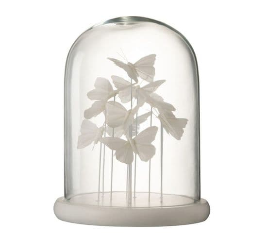 Cloche Décorative Design "papillons" 30cm Blanc