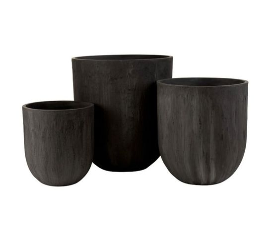 Lot De 3 Vases Ronds Design "zera" 61cm Noir