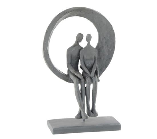 Statuette Déco "couple Dans Cercle" 30cm Gris