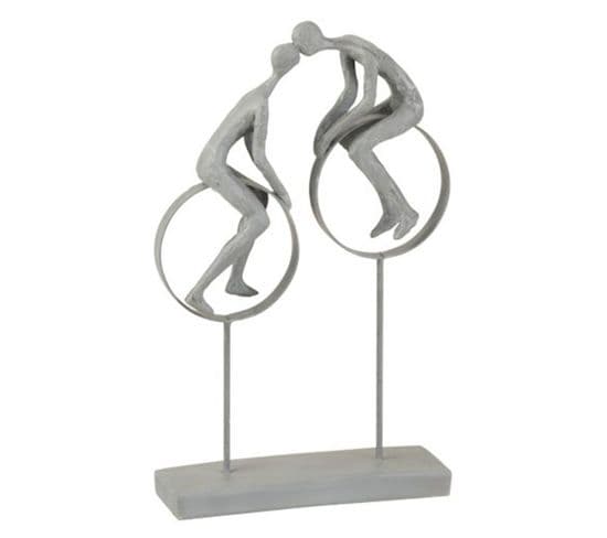 Statuette Déco "couple Sur Cercle" 35cm Gris