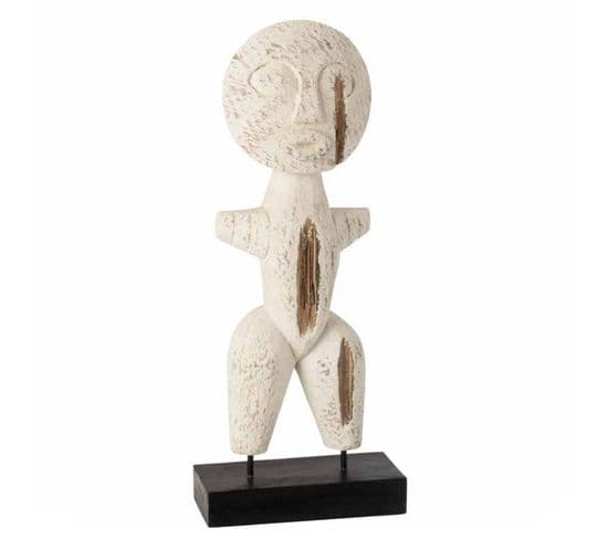 Statue Déco En Bois "personnage" 40cm Blanc