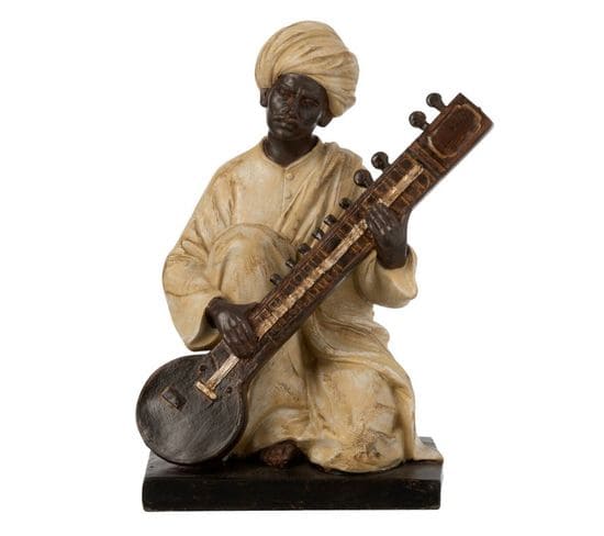 Statue Déco En Résine "indien Musique" 24cm Beige