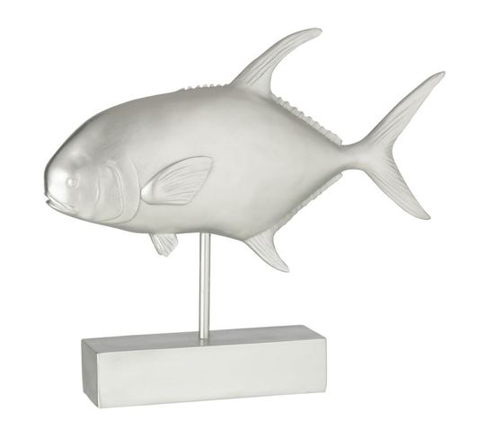 Statue Déco "poisson Sur Pied" 51cm Argent