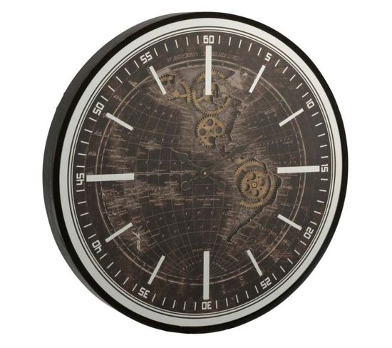 Horloge Murale "mappemonde" 48cm Or et Noir