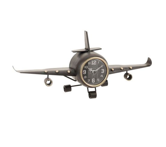 Horloge Design En Métal "avion à Poser" 41cm Gris