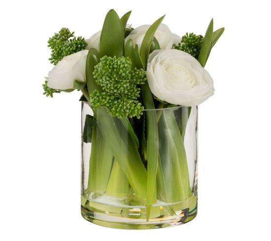 Composition Florale Renoncule "vase" 21cm Blanc