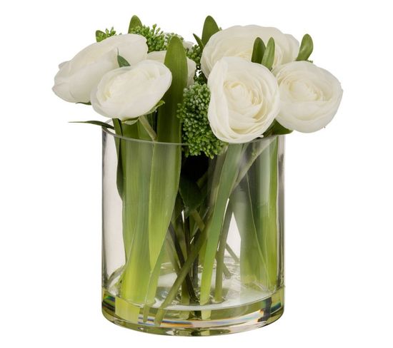 Composition Florale Renoncule "vase" 24cm Blanc