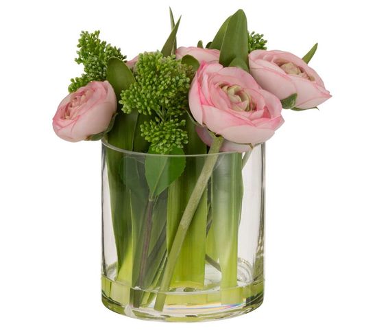 Composition Florale Renoncule "vase" 21cm Rose