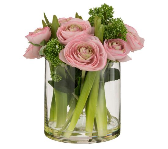 Composition Florale Renoncule "vase" 24cm Rose