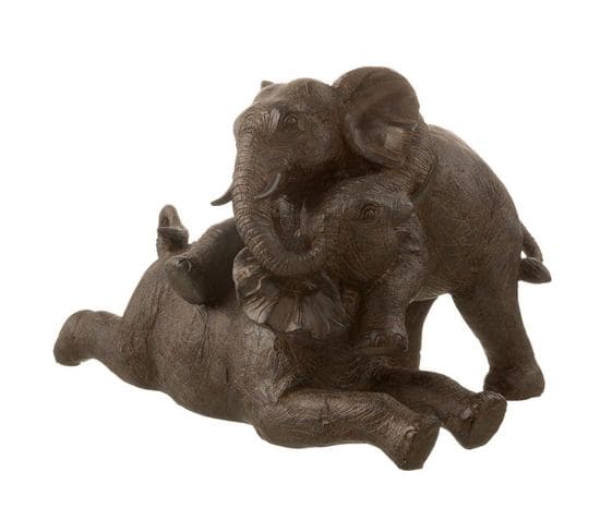 Statuette Déco "couple D'éléphant" 35cm Marron