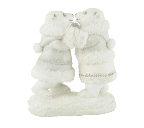 Statuette Déco "ours Polaire Couple" 20cm Blanc
