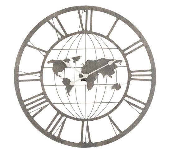 Horloge Murale Design "planisphère" 80cm Gris