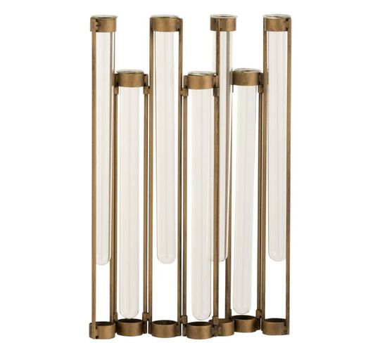 Vase Design En Métal et Verre "7 Tubes" 39cm Or