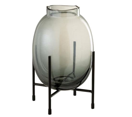 Vase Sur Pied "bord Irrégulier" 25cm Gris et Noir