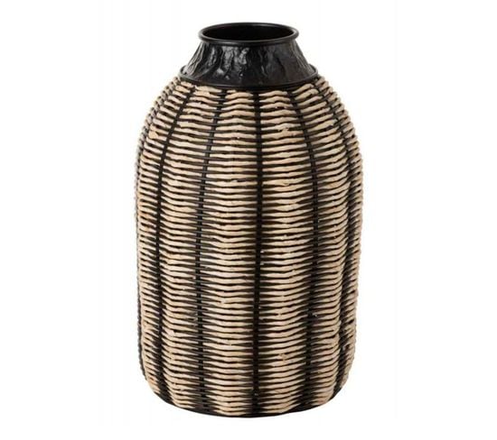 Vase Design En Rotin "corono" 55cm Noir Et Naturel