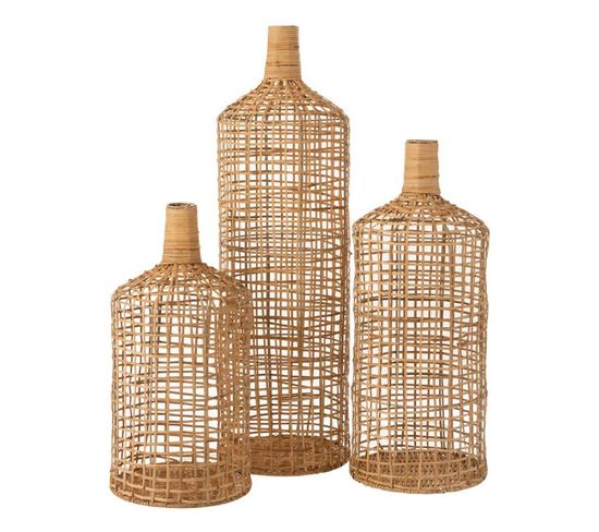Lot De 3 Vases Déco "bambou" 80cm Naturel