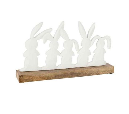 Statuette Déco "lapins En Rang" 30cm Blanc