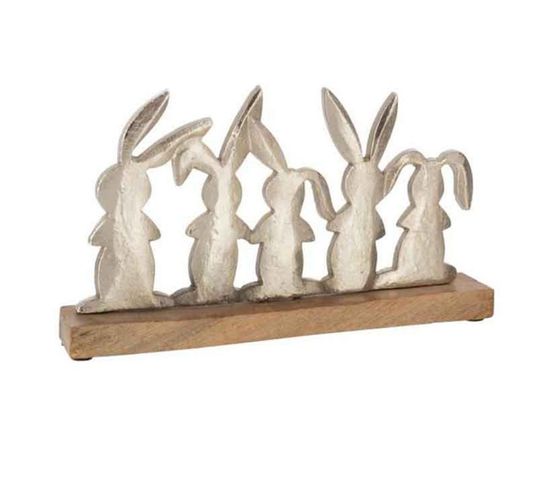Statuette Déco "lapins En Rang" 30cm Argent