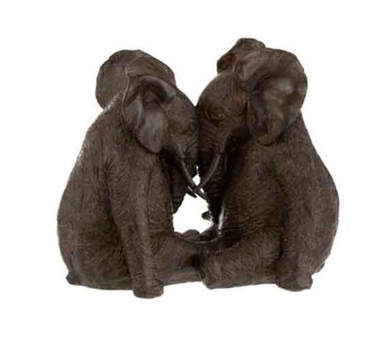 Statuette Déco "couple D'éléphants" 25cm Marron