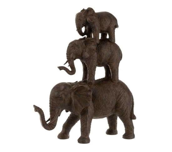 Statuette Déco "3 Éléphants" 40cm Marron