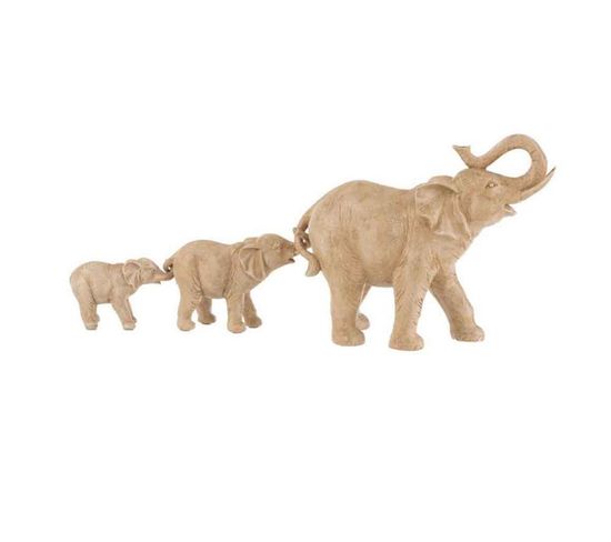 Statuette Déco "3 Éléphants L'un Sur L'autre" 54cm Beige
