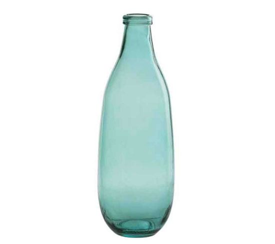 Vase Design En Verre "bouteille" 41cm Bleu Azur