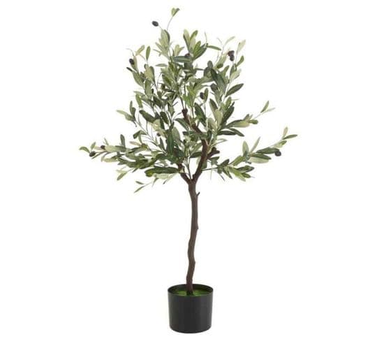 Plante Artificielle En Pot "olivier" 100cm Vert et Noir