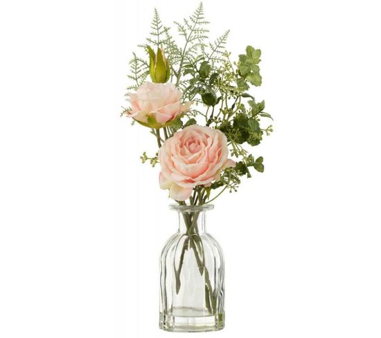 Bouquet De Fleurs Artificielles "roses" 33cm Vert et Rose