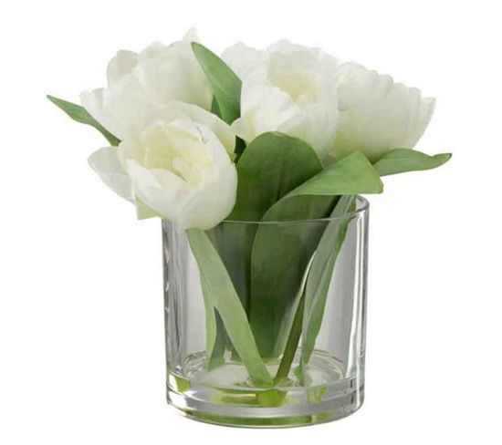 Fleur Artificielle et Vase "tulipes" 19cm Blanc