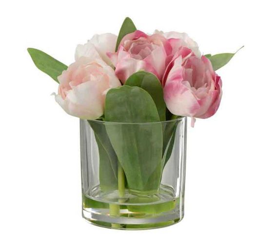 Fleur Artificielle et Vase "tulipes" 19cm Rose