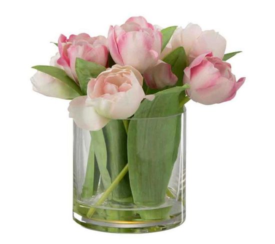 Fleur Artificielle et Vase "tulipes" 21cm Rose