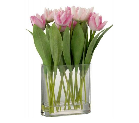 Fleur Artificielle et Vase "tulipes" 39cm Rose