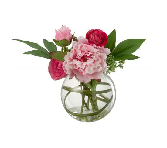 Fleur Artificielle et Vase "pivoine Renoncule" 30cm Rose