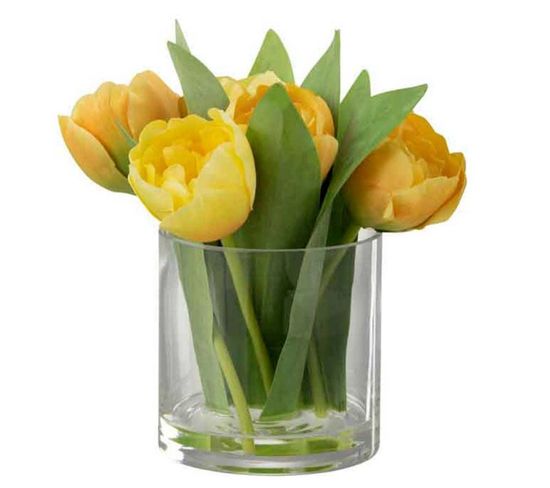 Fleur Artificielle et Vase "tulipes" 19cm Jaune