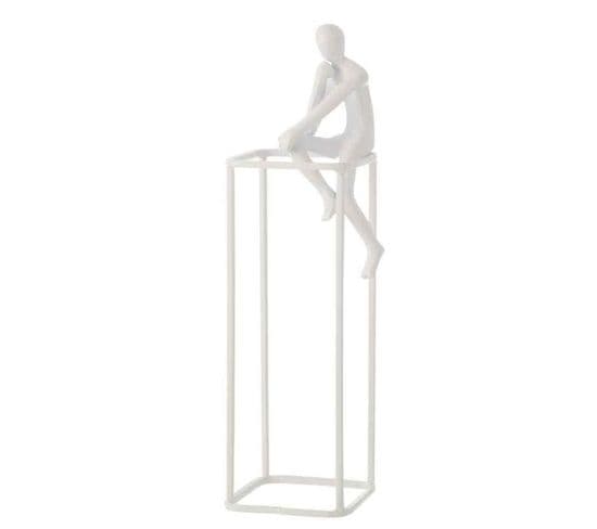 Statuette Déco "figurine Pensive Sur Cube" 36cm Blanc