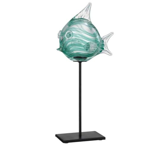 Statuette Déco "poisson Sur Pied" 37cm Vert