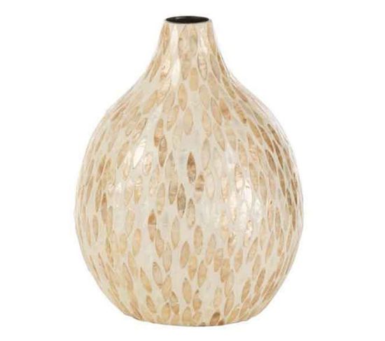 Vase Design En Bambou "mosaïque" 34cm Beige