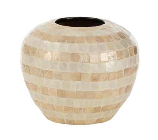 Vase Design En Bambou "mosaïque" 26cm Beige