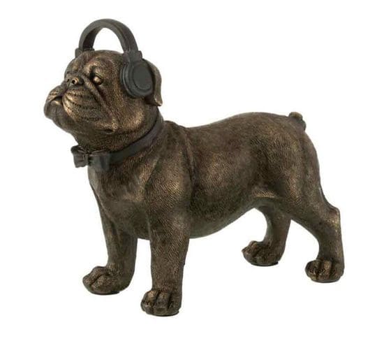 Statuette Déco "bulldog Avec Casque" 28cm Marron