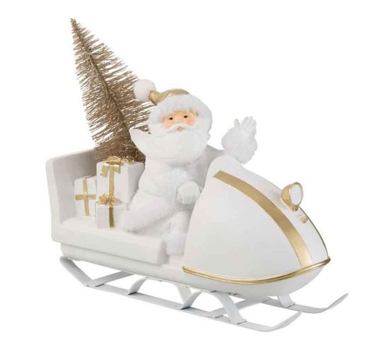 Père Noël Déco "traîneau" 31cm Blanc et Or