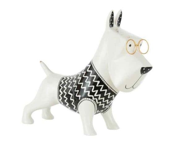 Statuette Déco "chien Avec Pull" 30cm Blanc et Noir
