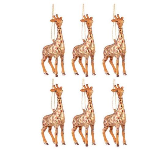 Lot De 6 Boules De Noël "girafe" 13cm Marron