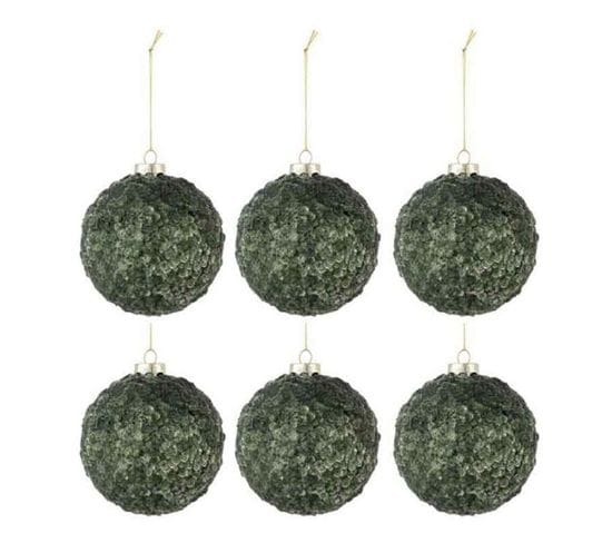 Lot De 6 Boules De Noël "givres" 8cm Vert