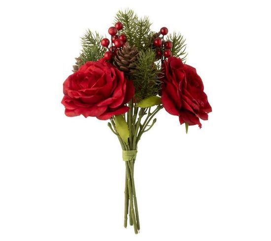 Bouquet De Fleurs Artificielles "roses" 28cm Rouge