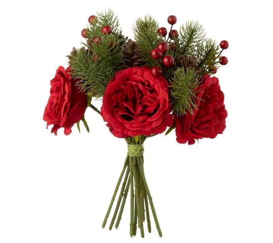 Bouquet De Fleurs Artificielles "roses" 28cm Rouge et Vert