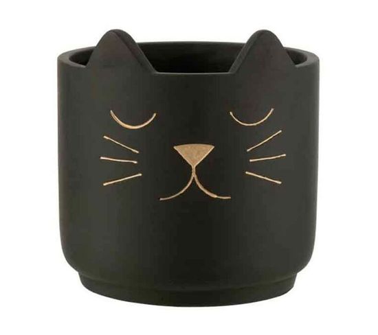 Cache-pot En Céramique "chat" 20cm Noir et Or